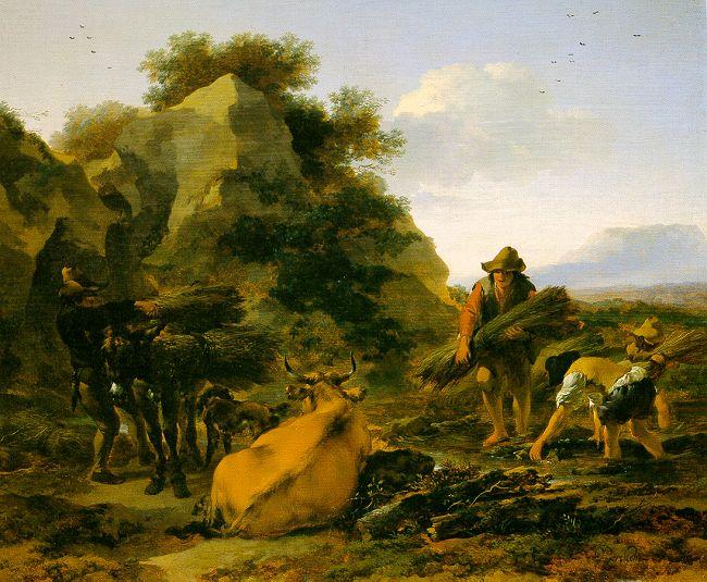 Nicholaes Berchem Landscape with Herdsmen Gathering Sticks oil painting picture